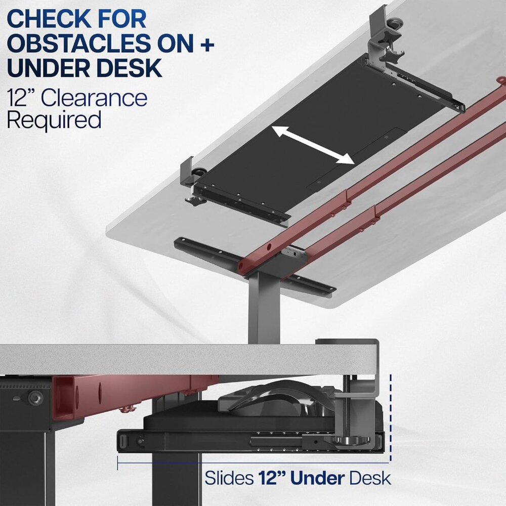 Large Keyboard Tray Under Desk Pull Out with Extra Sturdy C Clamp Mount System, - Picture 8 of 9